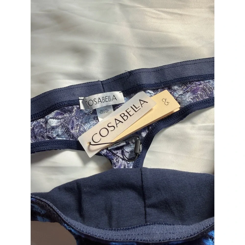 Cosabella Men's Lace G-String Thong LOLA Blue Black‎ Stretch Sexy NWT Size M